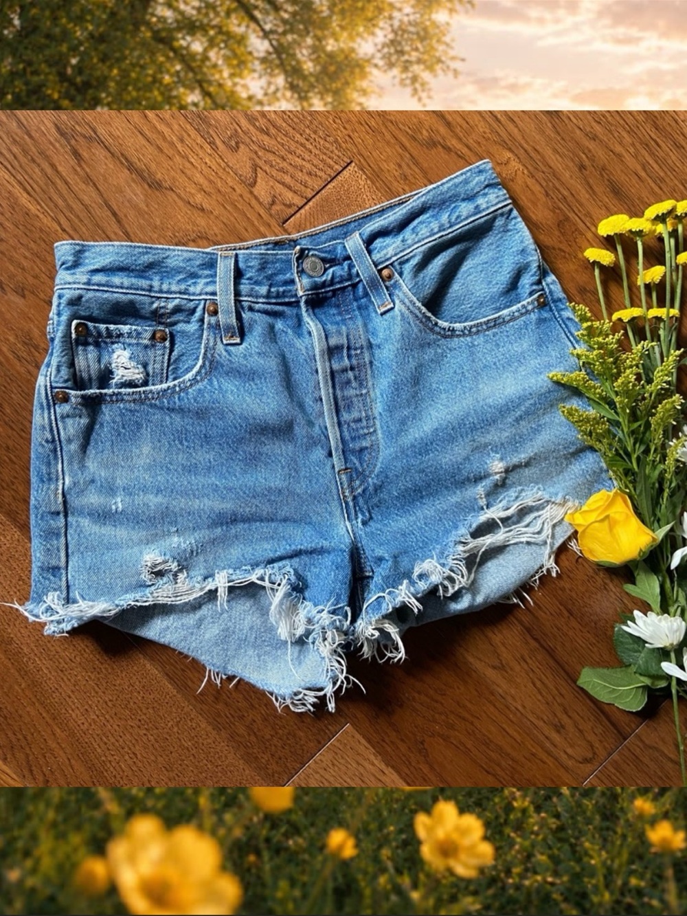 LEVIS 501 Premium Cut Off Distressed Denim Shorts